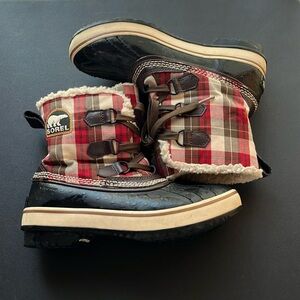Sorel Tivoli Plaid Lace Up Faux Fur Winter Boots Size 6.5